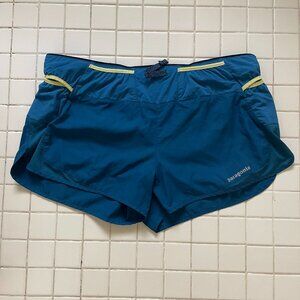 Patagonia dark teal running shorts with lining